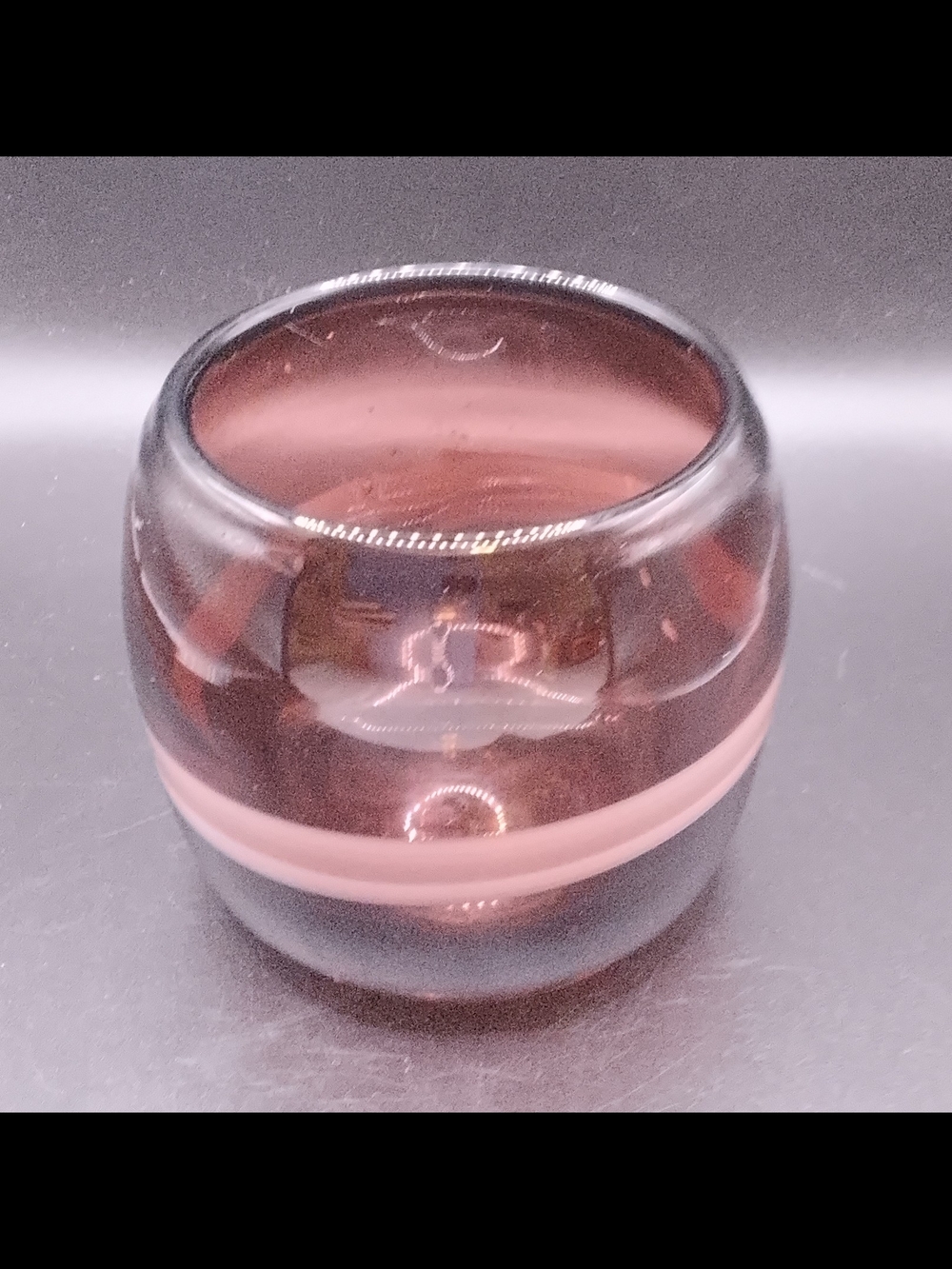 Handblown Amethyst Glass Votive with Pale Pink Band 3"X3"
